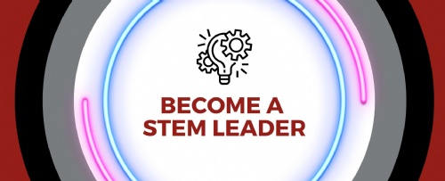 become a stem leader with vector of lightbulb and two cogs