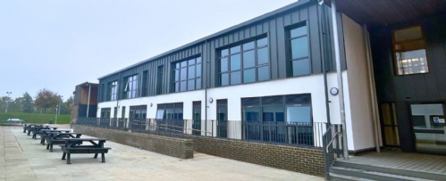 landscape shot of the brand new post 16 building at woolwich polytechnic school for boys